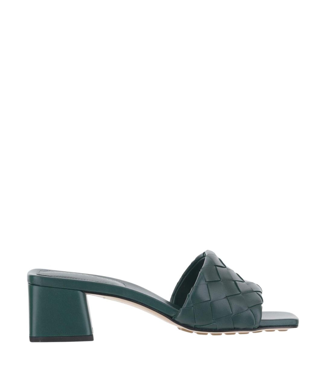 BOTTEGA VENETA Зеленые кожаные мюли, фото 1
