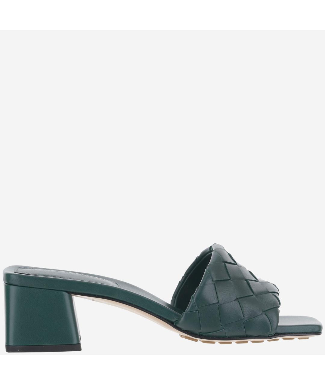 BOTTEGA VENETA Зеленые кожаные мюли, фото 5