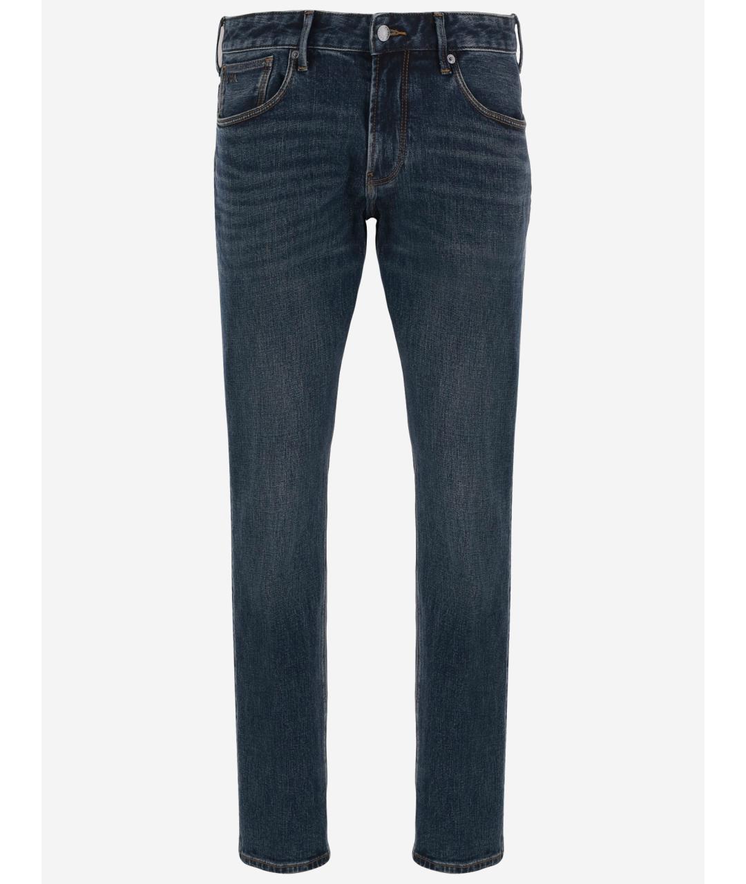 EMPORIO ARMANI Темно-синие хлопко-эластановые джинсы скинни, фото 1