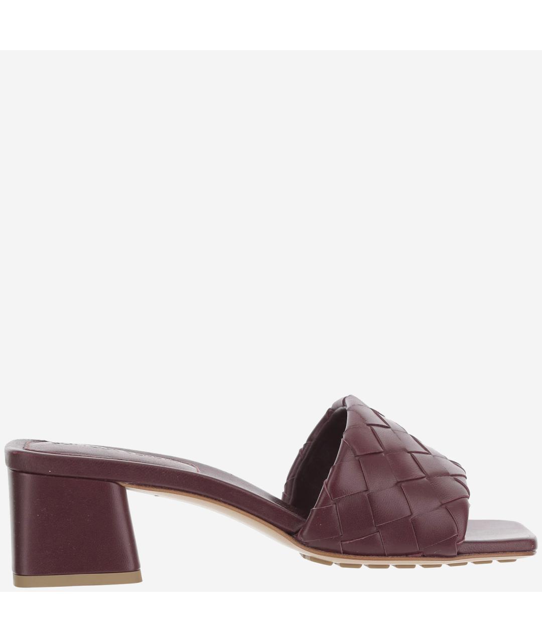 BOTTEGA VENETA Бордовые кожаные мюли, фото 5