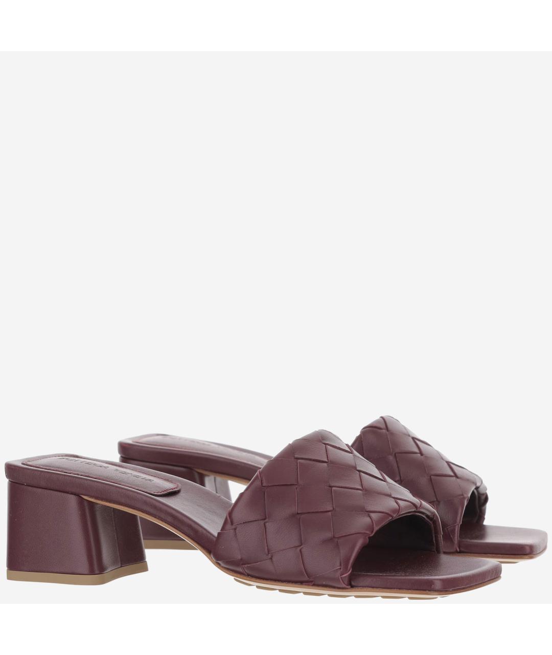 BOTTEGA VENETA Бордовые кожаные мюли, фото 2