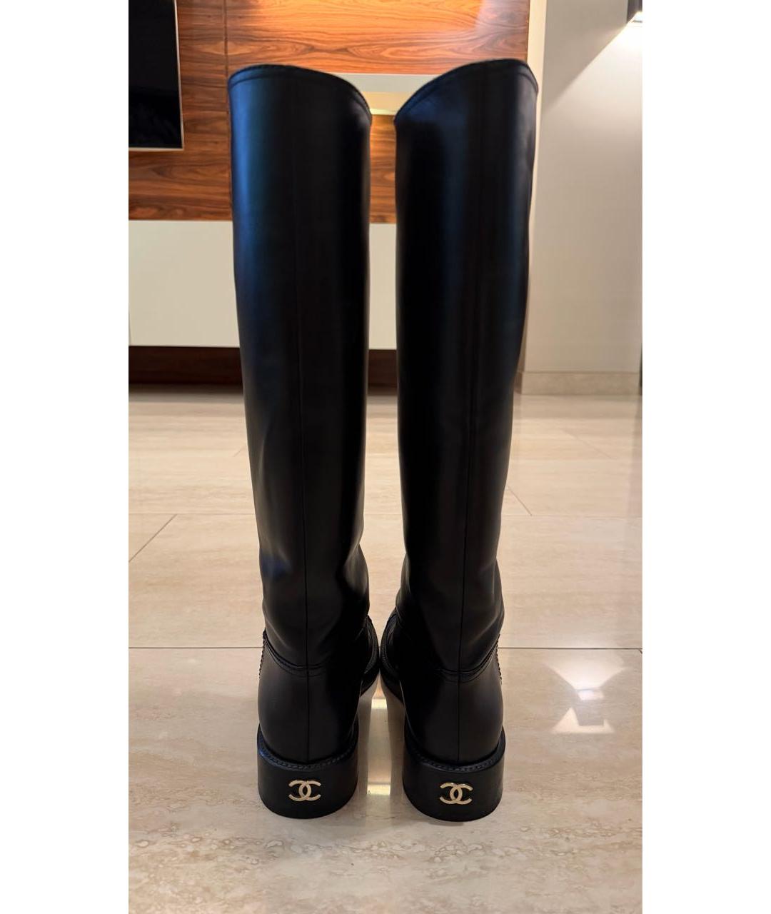 CHANEL Черные кожаные сапоги, фото 4