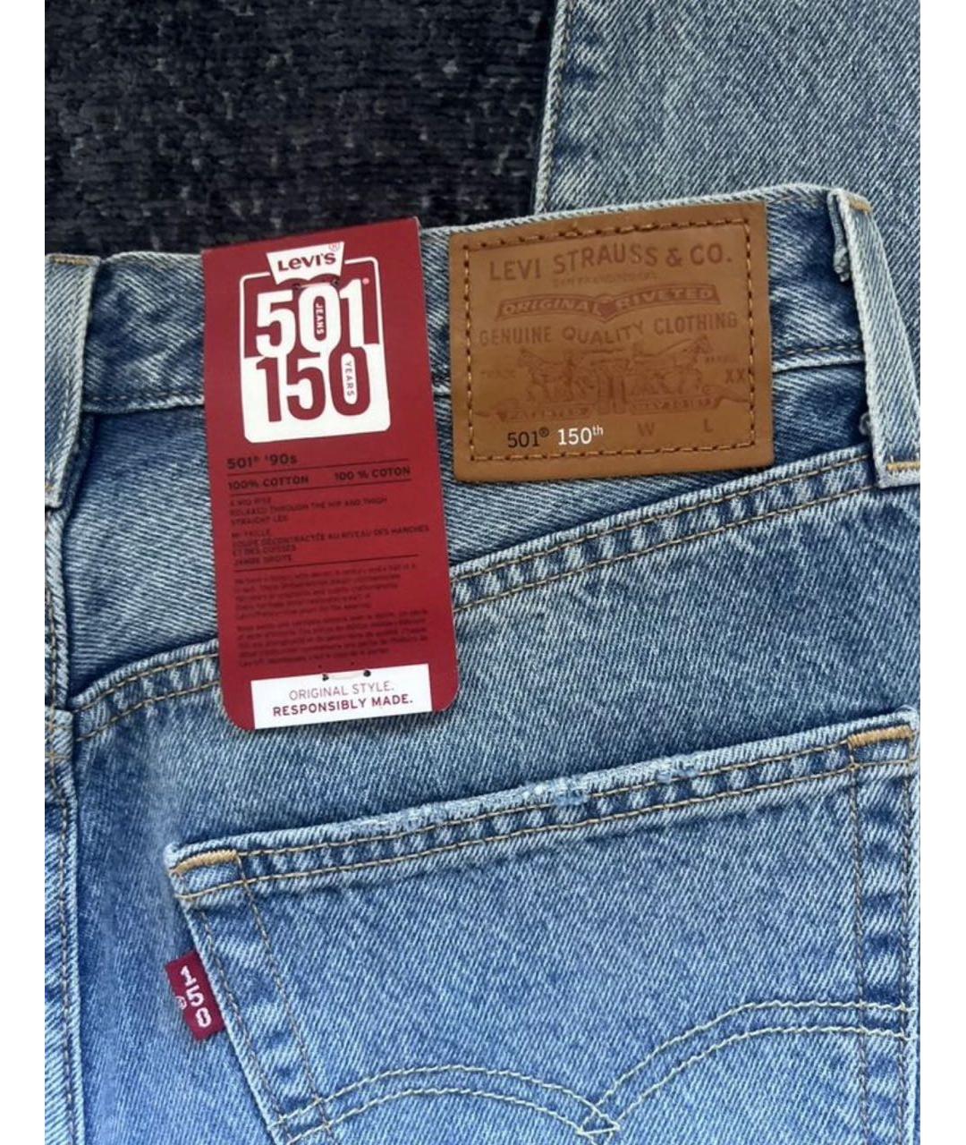 LEVI'S Голубые хлопковые прямые джинсы, фото 5