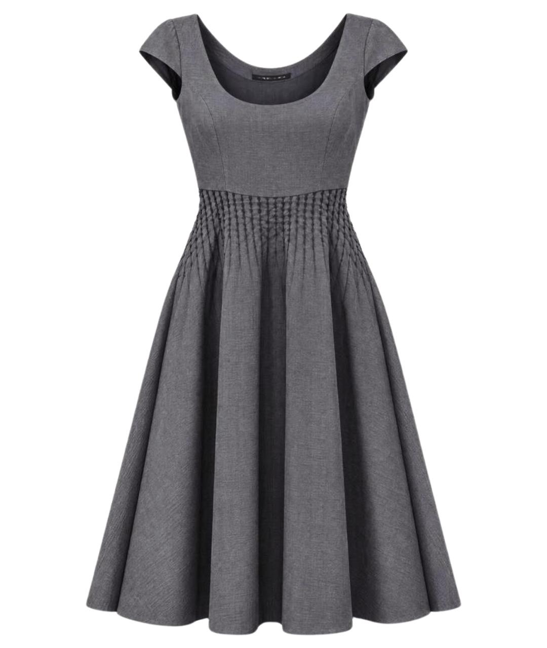 EMPORIO ARMANI Антрацитовое хлопковое коктейльное платье, фото 1