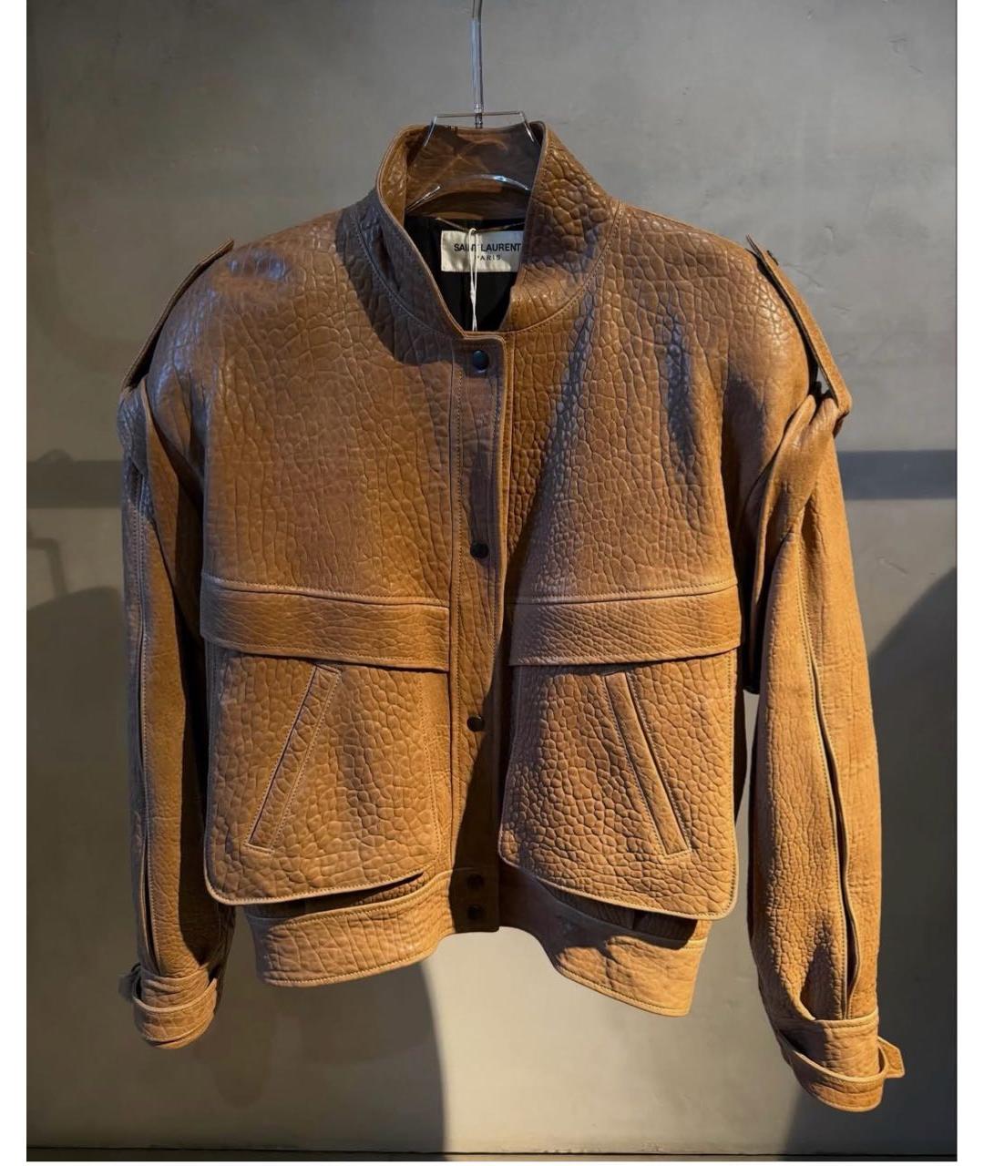 SAINT LAURENT Горчичная кожаная куртка, фото 6