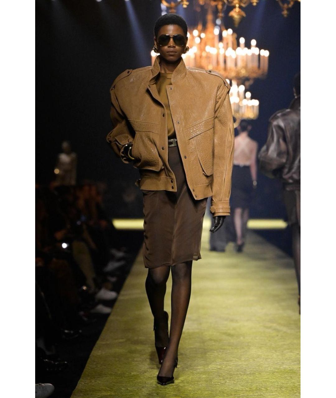 SAINT LAURENT Горчичная кожаная куртка, фото 3