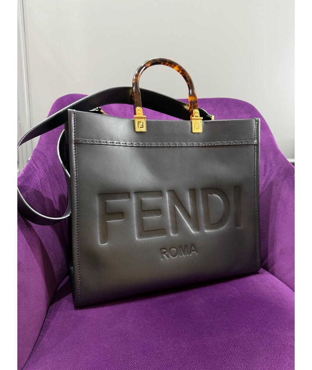 FENDI Черная кожаная сумка тоут, фото 7