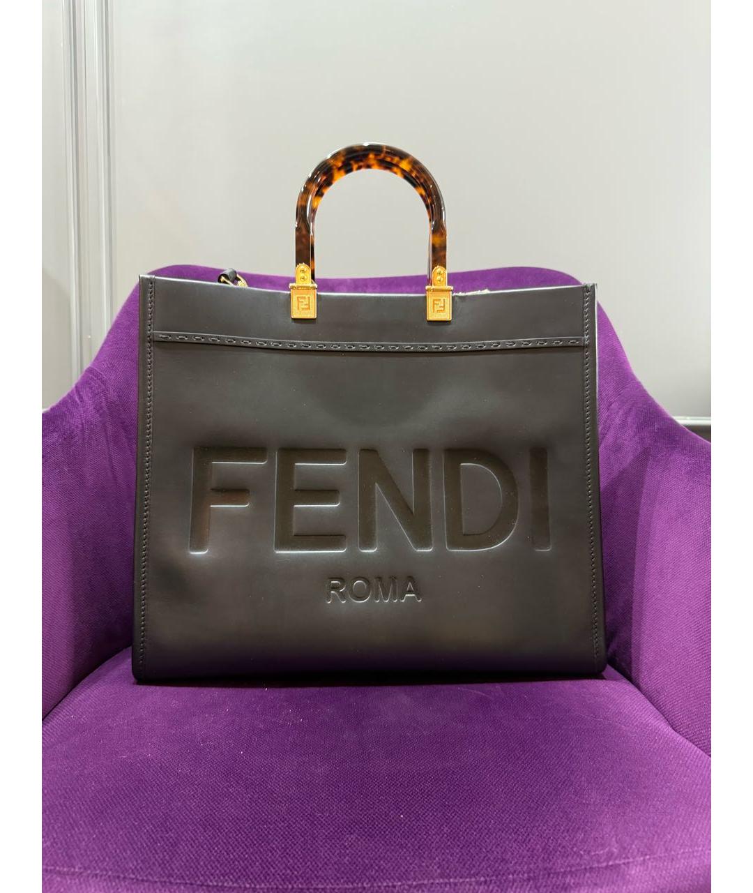 FENDI Черная кожаная сумка тоут, фото 8