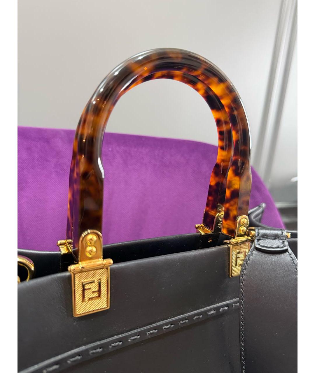 FENDI Черная кожаная сумка тоут, фото 4