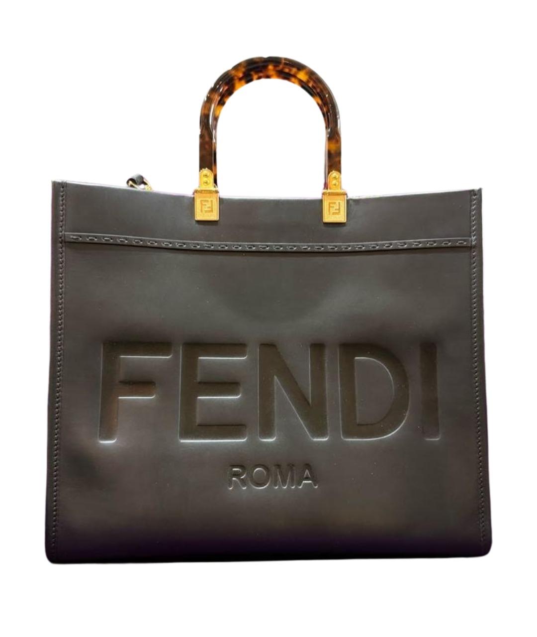 FENDI Черная кожаная сумка тоут, фото 1