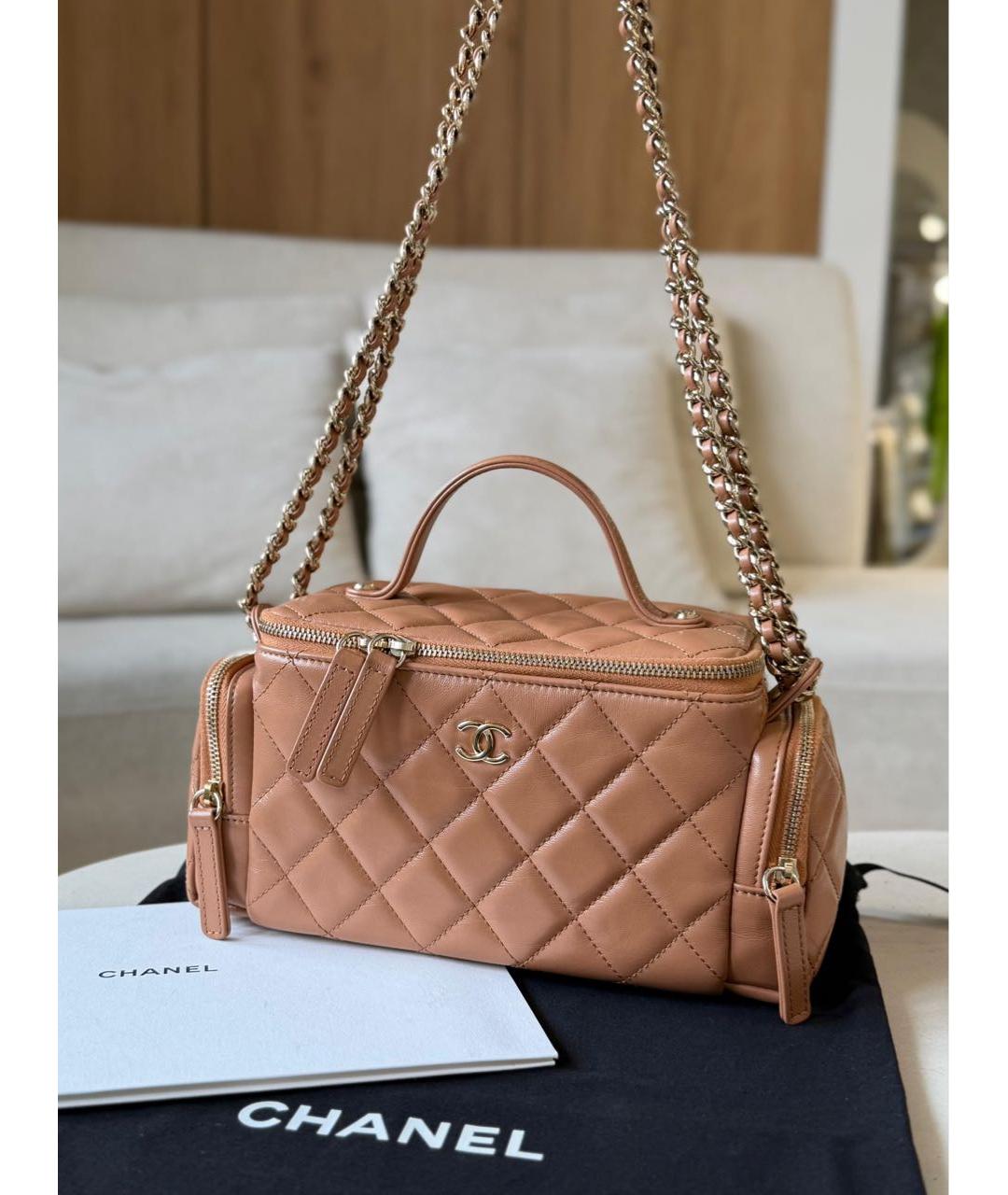 CHANEL Бежевая кожаная сумка через плечо, фото 4