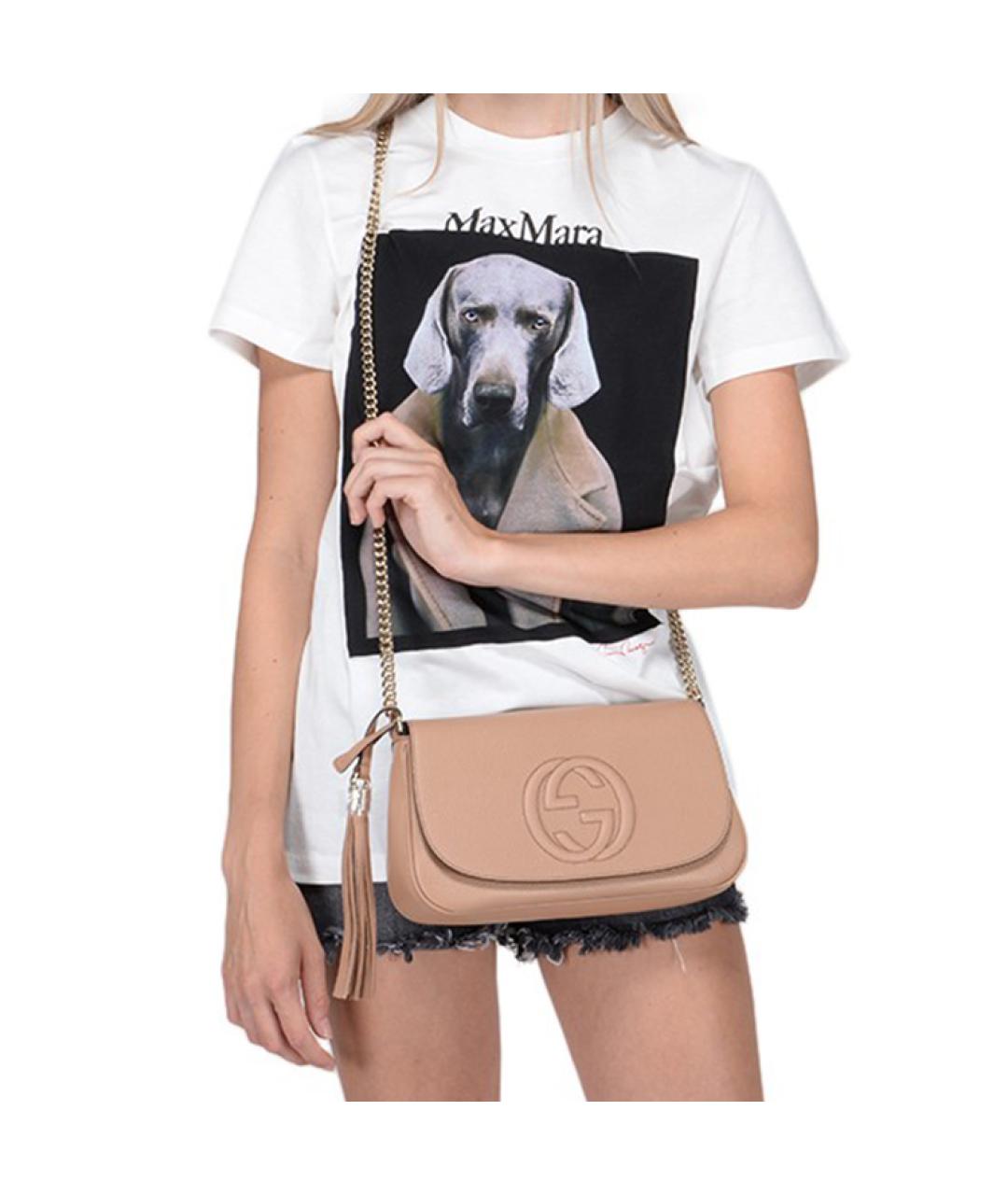 GUCCI Бежевая кожаная сумка через плечо, фото 4