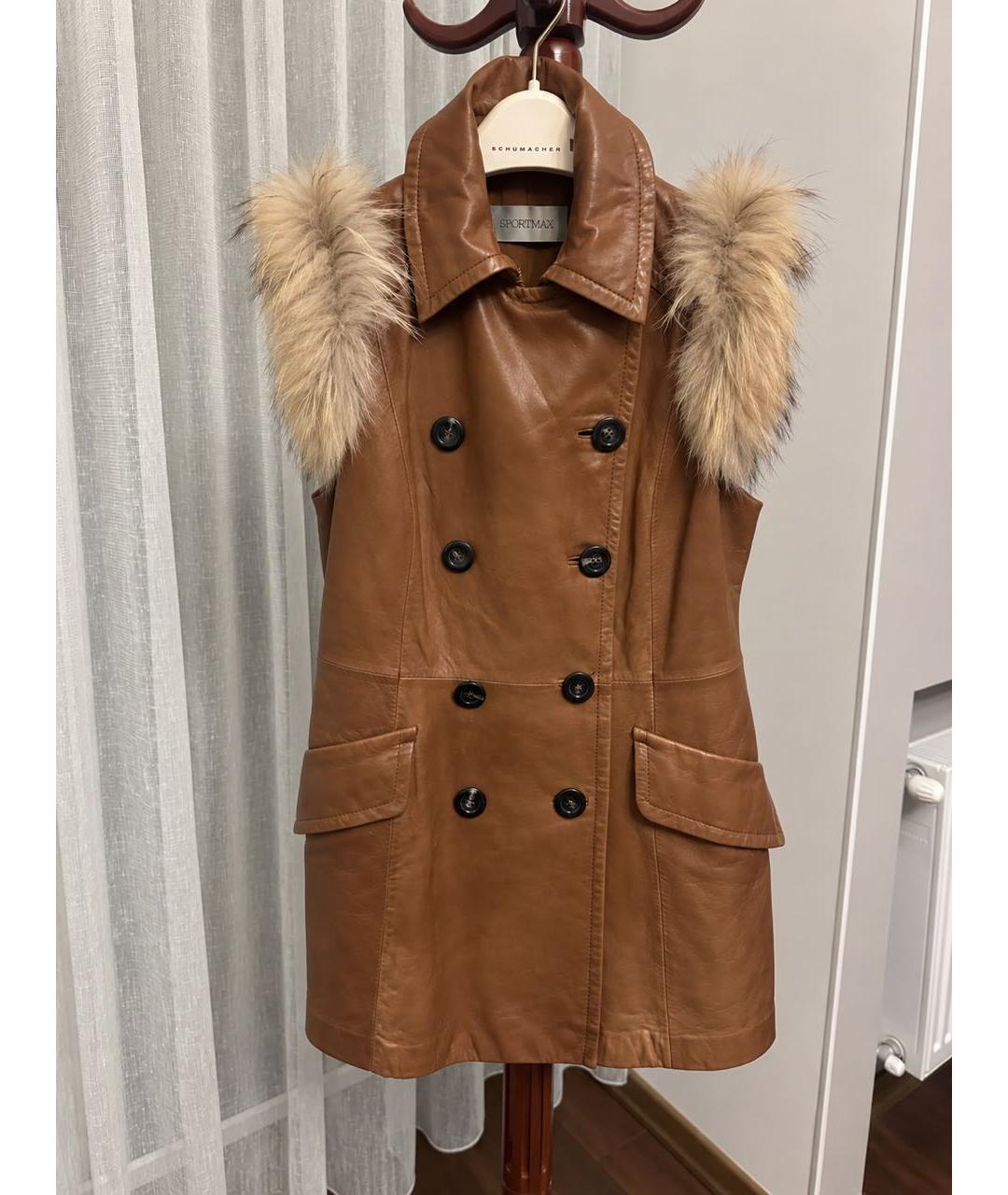 'S MAX MARA Коричневый кожаный жилет, фото 5