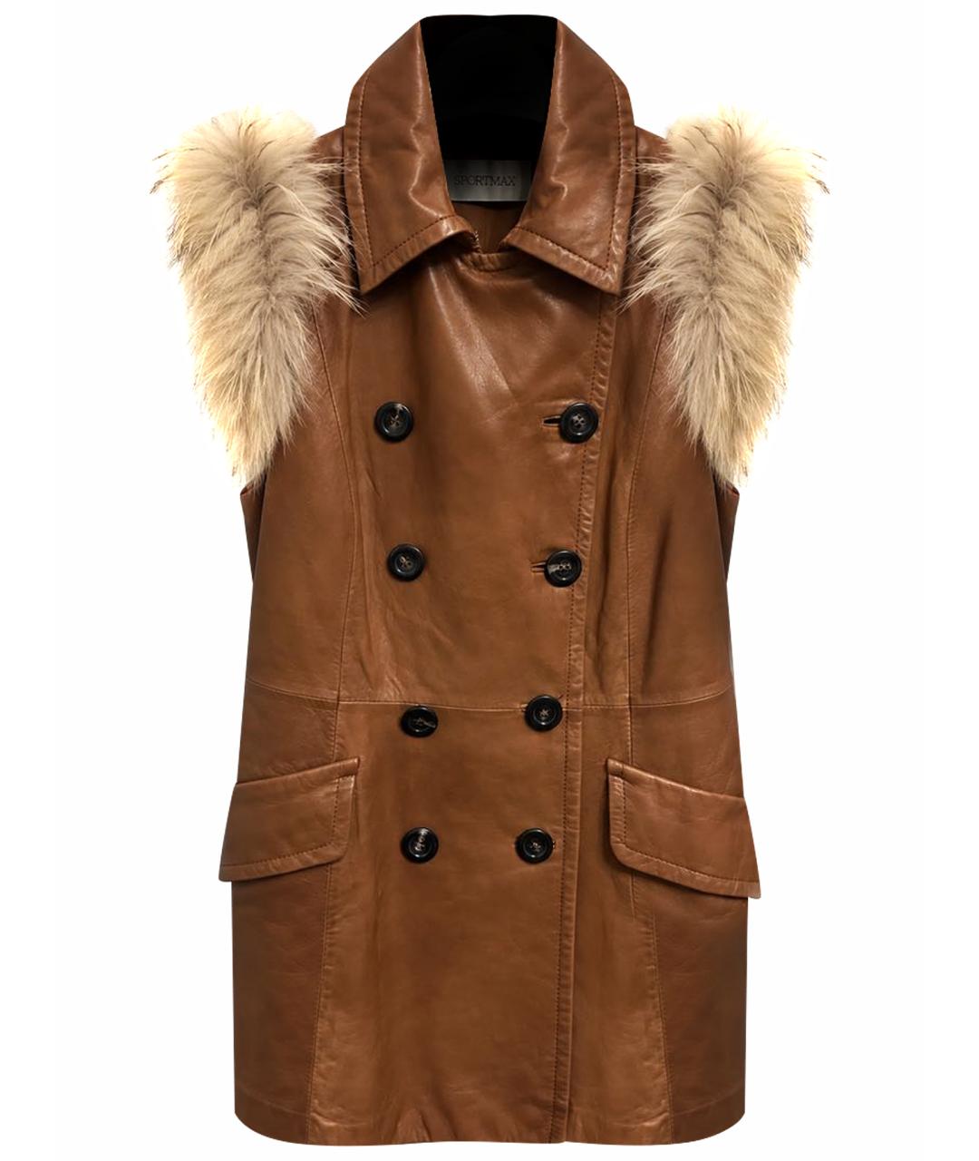 'S MAX MARA Коричневый кожаный жилет, фото 1
