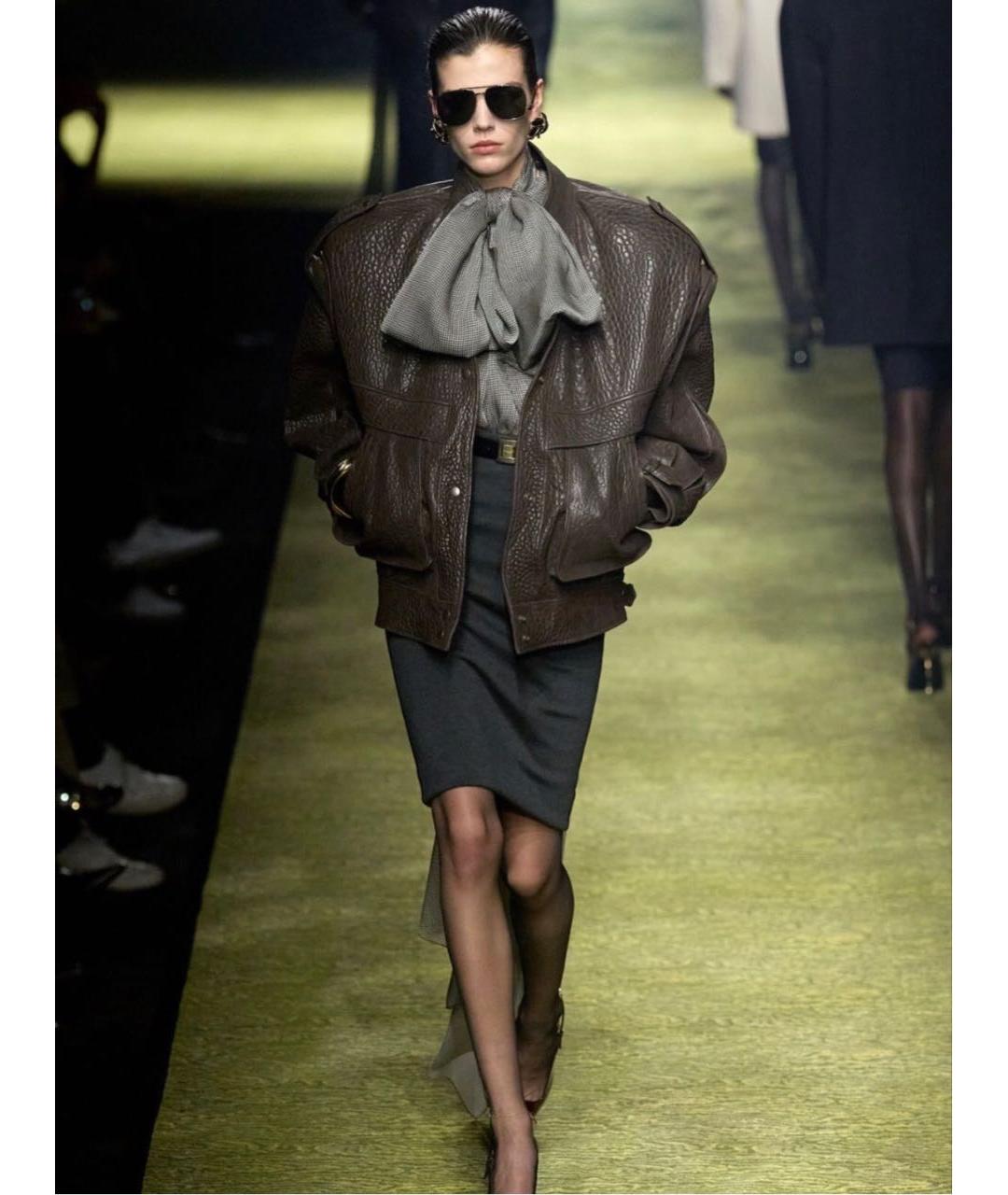 SAINT LAURENT Коричневая кожаная куртка, фото 5