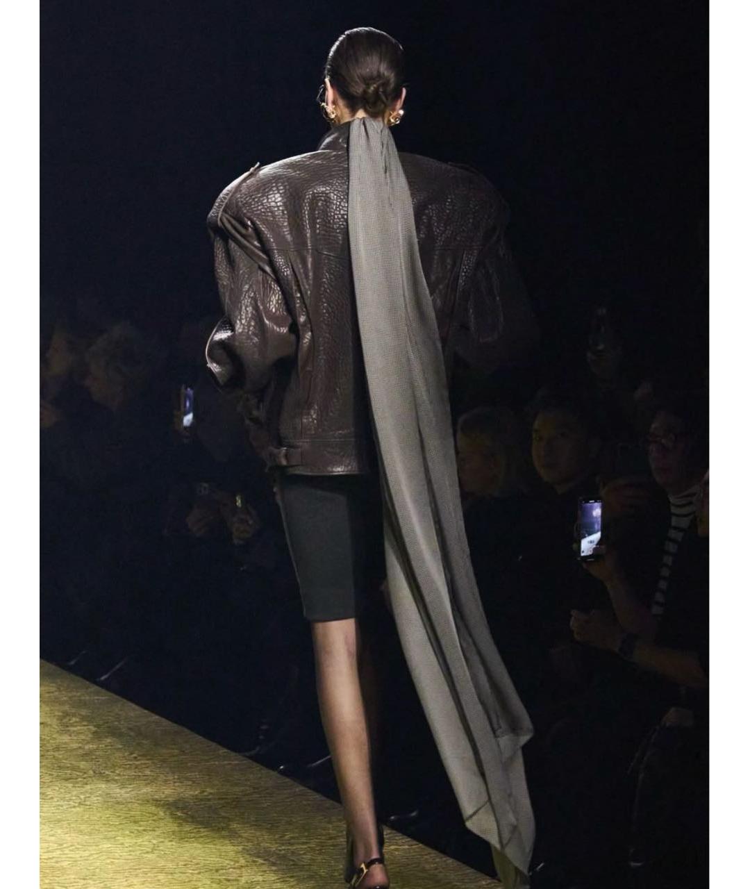SAINT LAURENT Коричневая кожаная куртка, фото 7