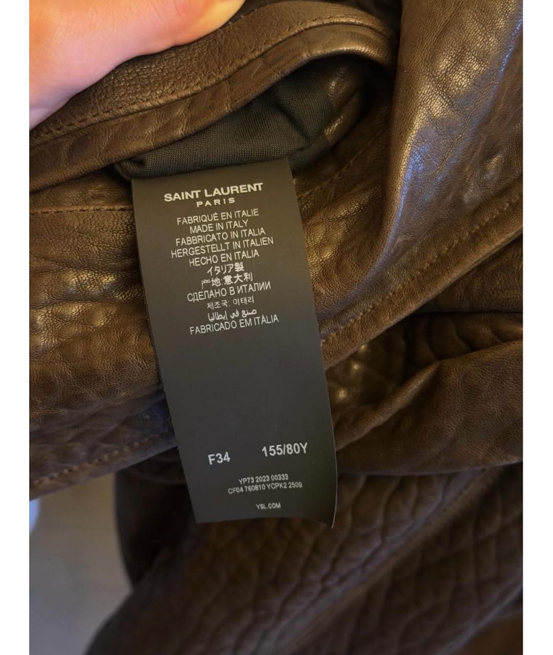 SAINT LAURENT Коричневая кожаная куртка, фото 4