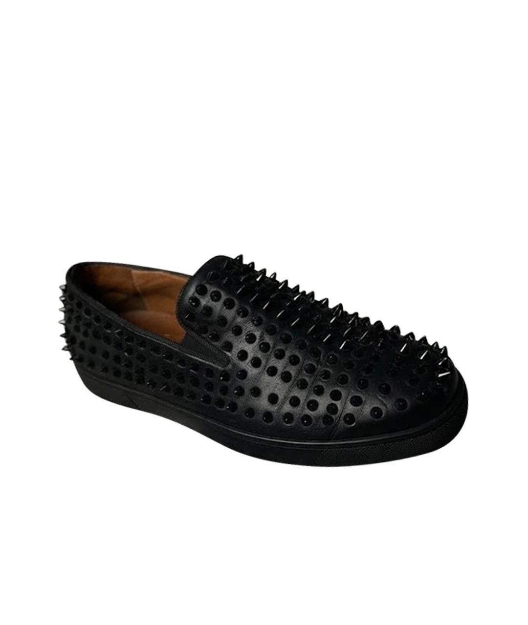 CHRISTIAN LOUBOUTIN Черные кожаные слипоны, фото 1