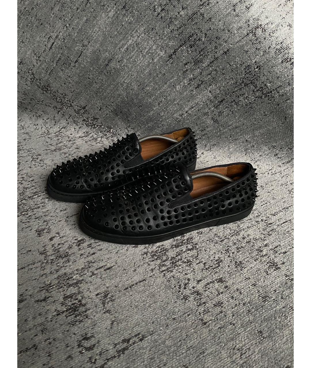 CHRISTIAN LOUBOUTIN Черные кожаные слипоны, фото 6