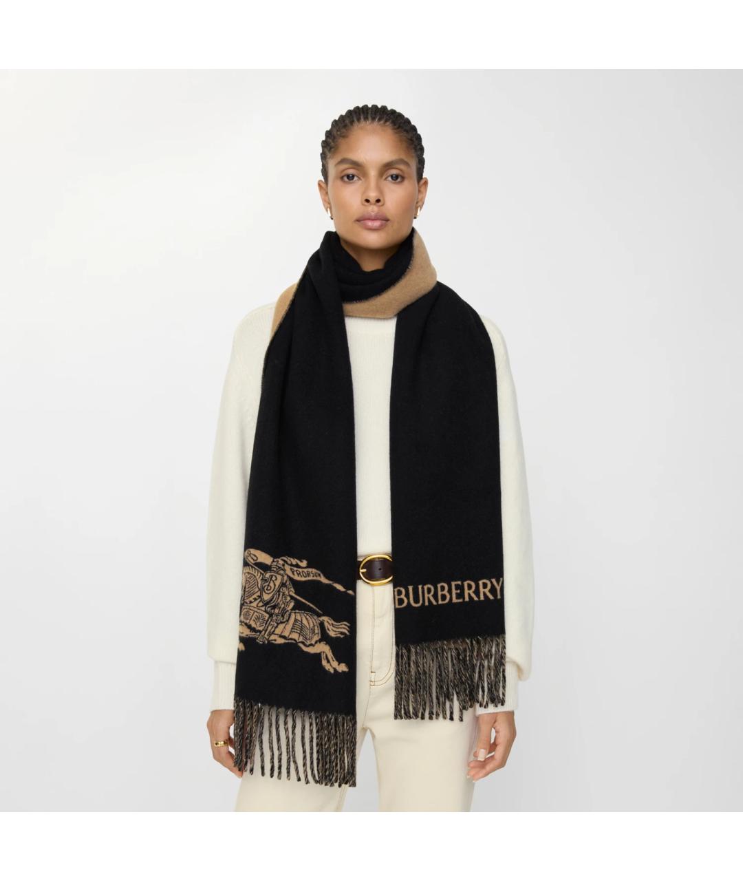 BURBERRY Черный кашемировый шарф, фото 5