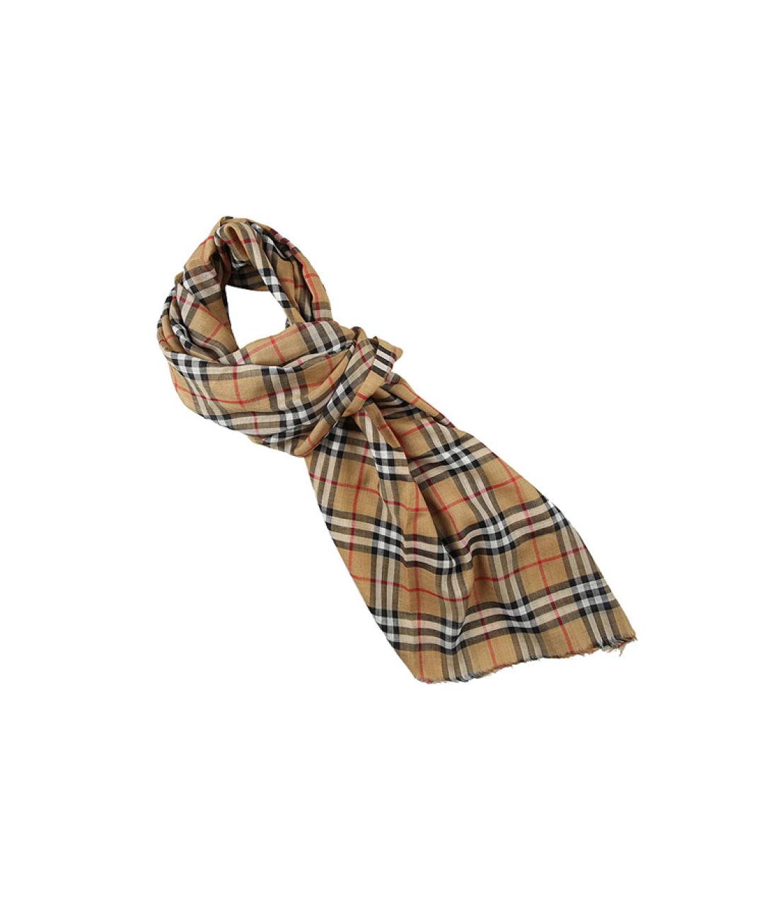 BURBERRY Бежевый шерстяной шарф, фото 3