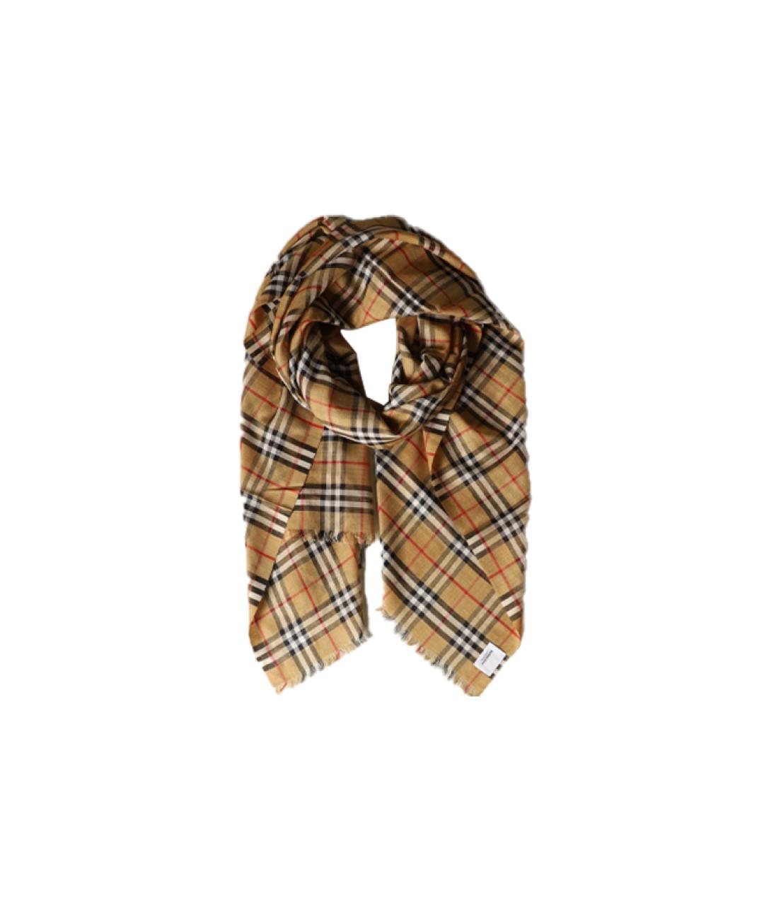 BURBERRY Бежевый шерстяной шарф, фото 4