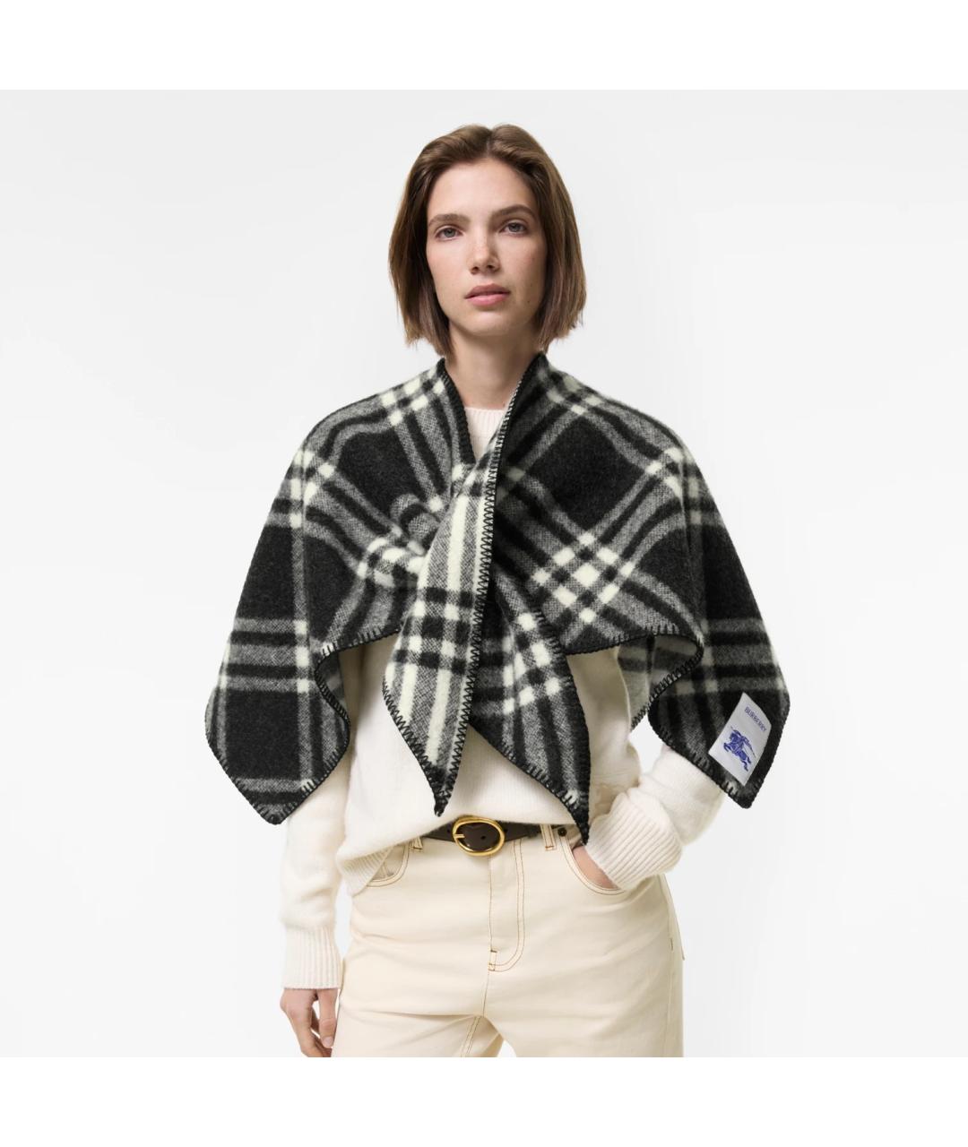 BURBERRY Черный шерстяной платок, фото 4
