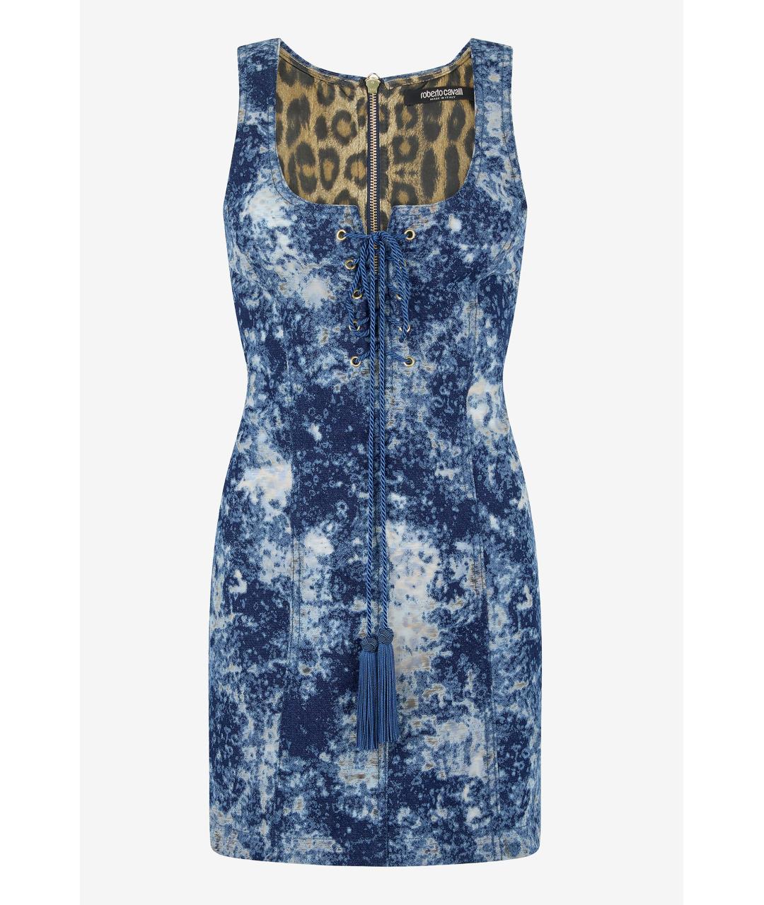 ROBERTO CAVALLI Синее хлопковое коктейльное платье, фото 6