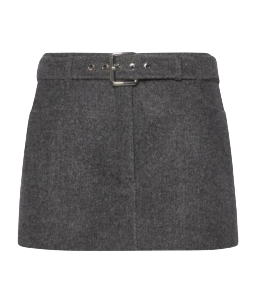 SPORTMAX Серая шерстяная юбка мини, фото 1