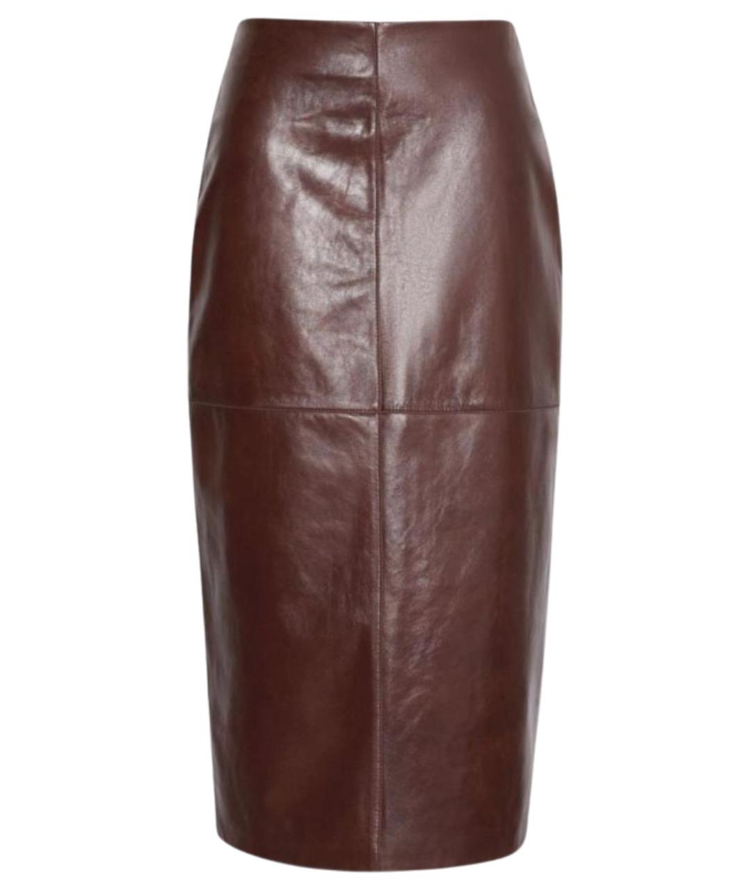 SPORTMAX Бордовая кожаная юбка миди, фото 1