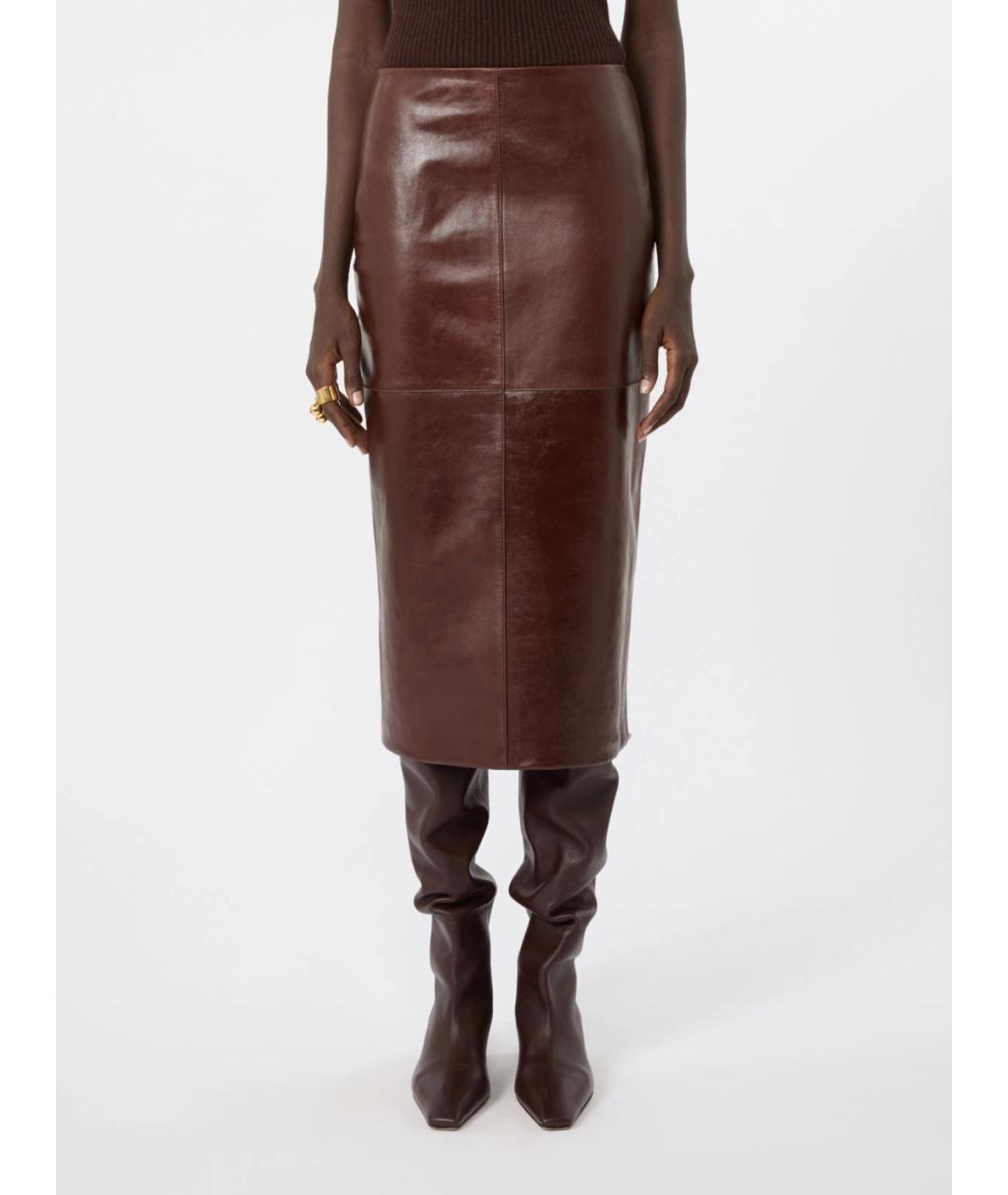 SPORTMAX Бордовая кожаная юбка миди, фото 3