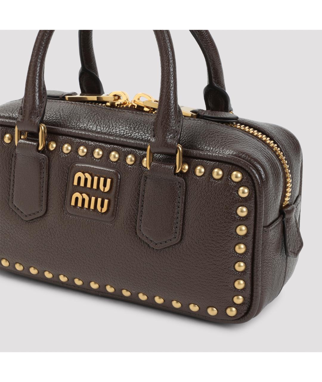 MIU MIU Коричневая кожаная сумка с короткими ручками, фото 4
