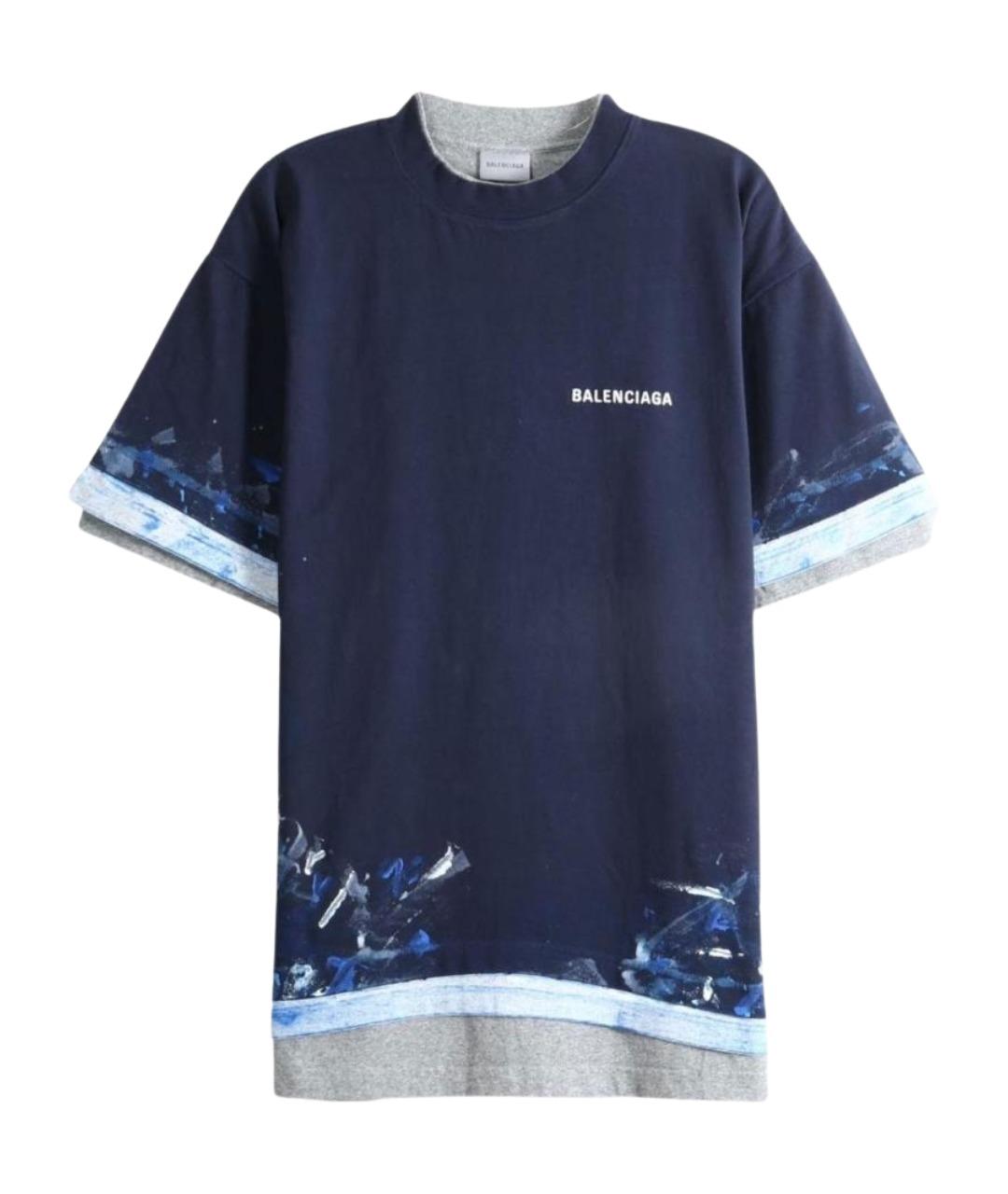 BALENCIAGA Синяя хлопковая футболка, фото 1
