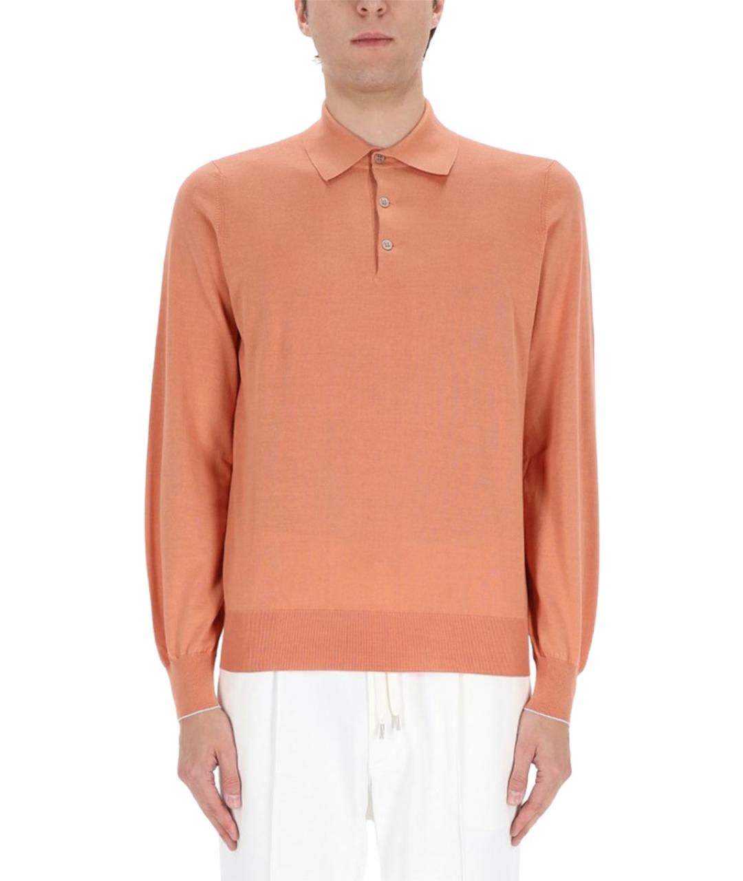 BRUNELLO CUCINELLI Оранжевое хлопковое поло с длинным рукавом, фото 4