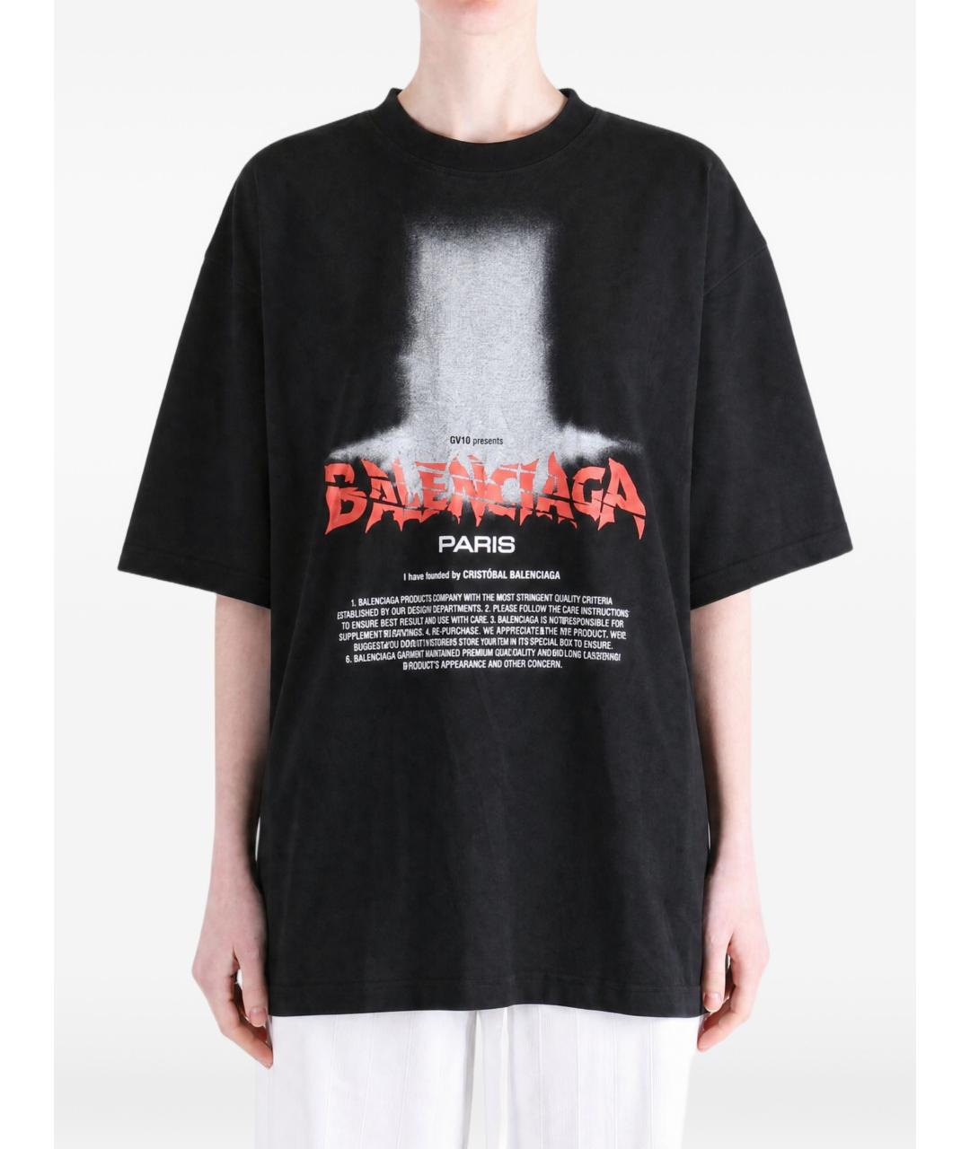 BALENCIAGA Черная хлопковая футболка, фото 4