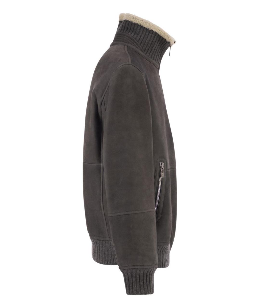 BRUNELLO CUCINELLI Серая кожаная куртка, фото 3