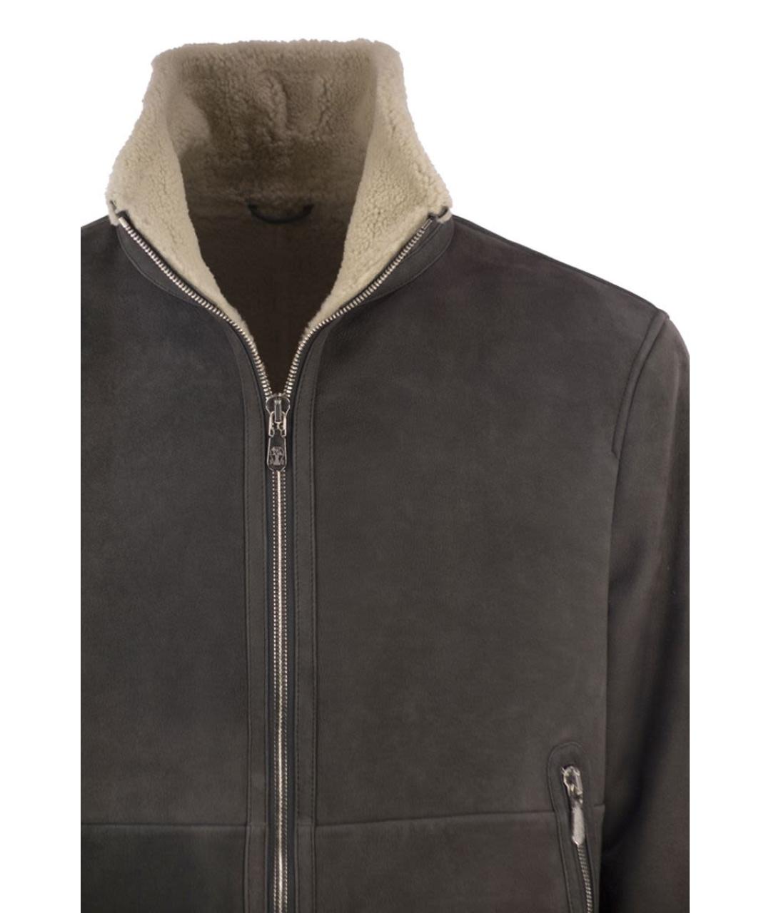 BRUNELLO CUCINELLI Серая кожаная куртка, фото 4