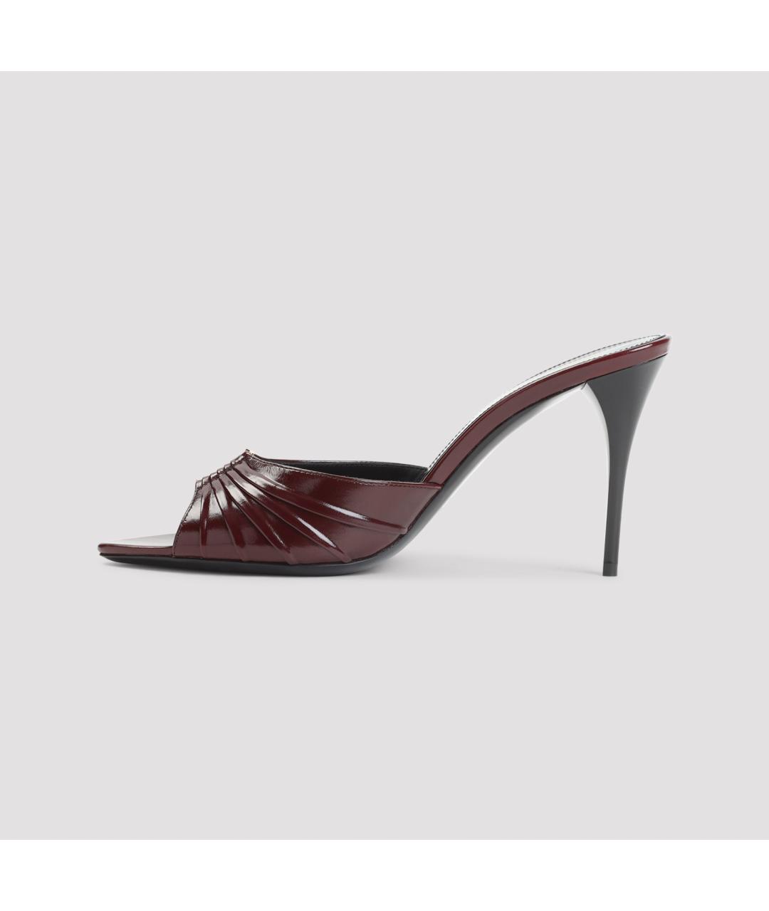 SAINT LAURENT Бордовые кожаные мюли, фото 3
