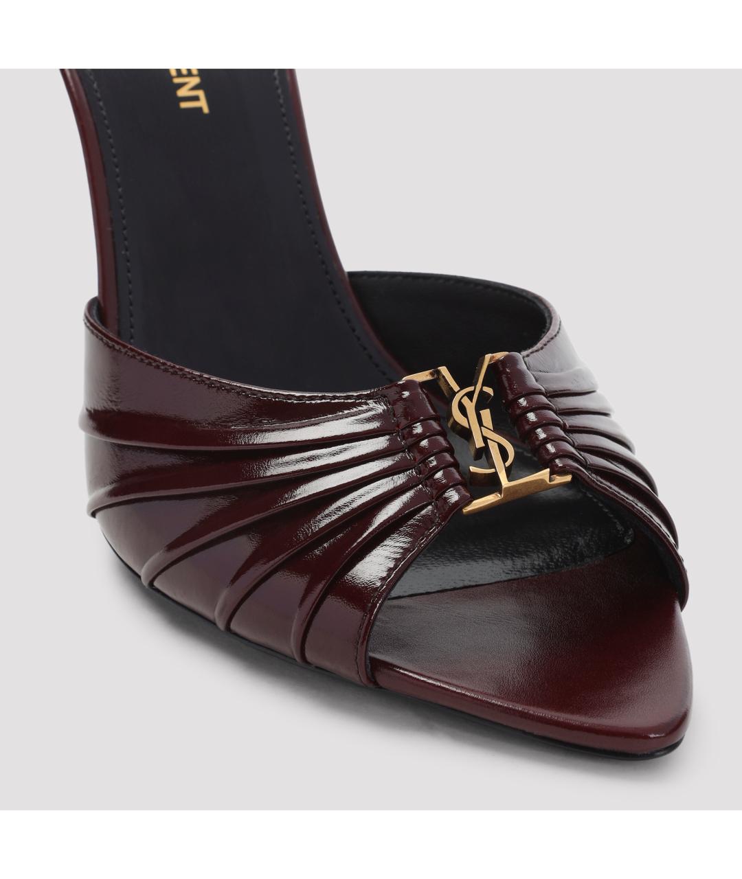SAINT LAURENT Бордовые кожаные мюли, фото 5