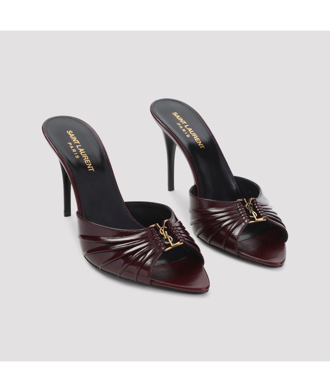 SAINT LAURENT Бордовые кожаные мюли, фото 4