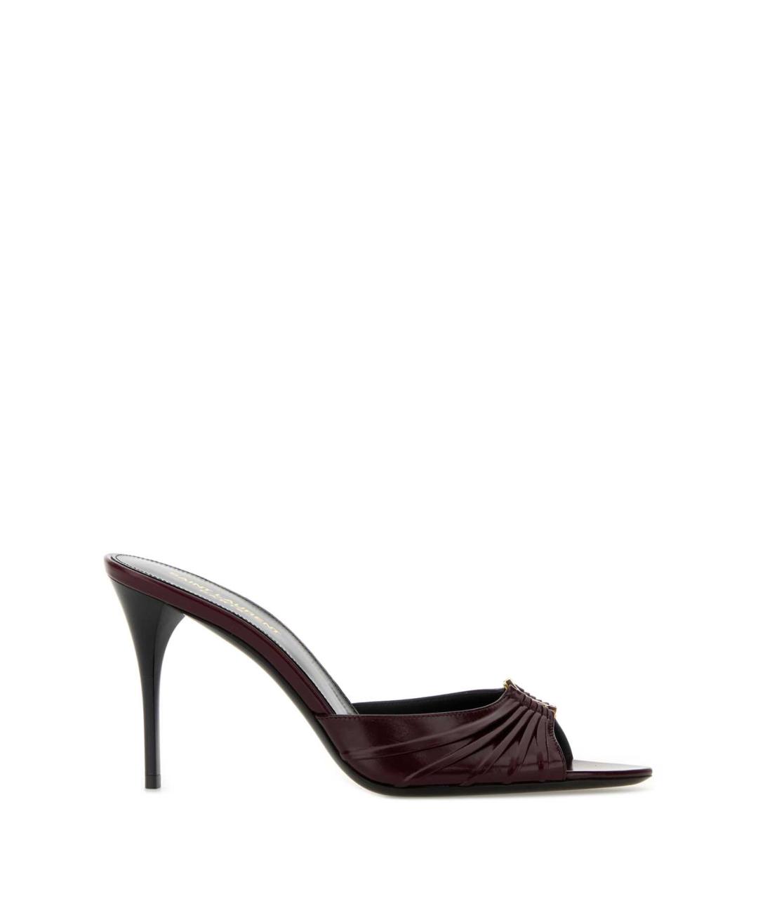 SAINT LAURENT Бордовые кожаные мюли, фото 6