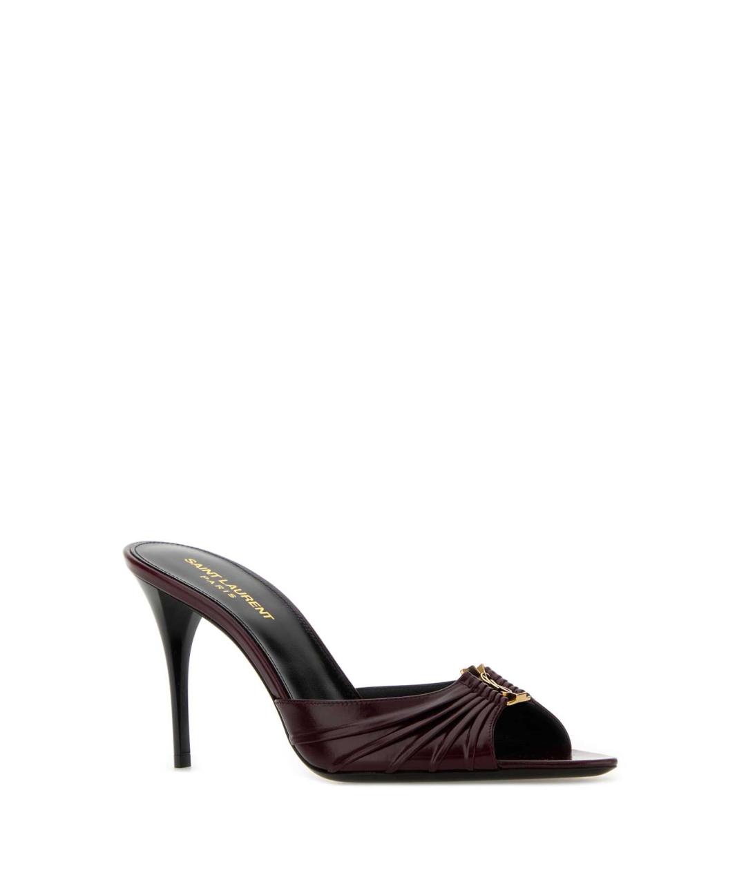 SAINT LAURENT Бордовые кожаные мюли, фото 2