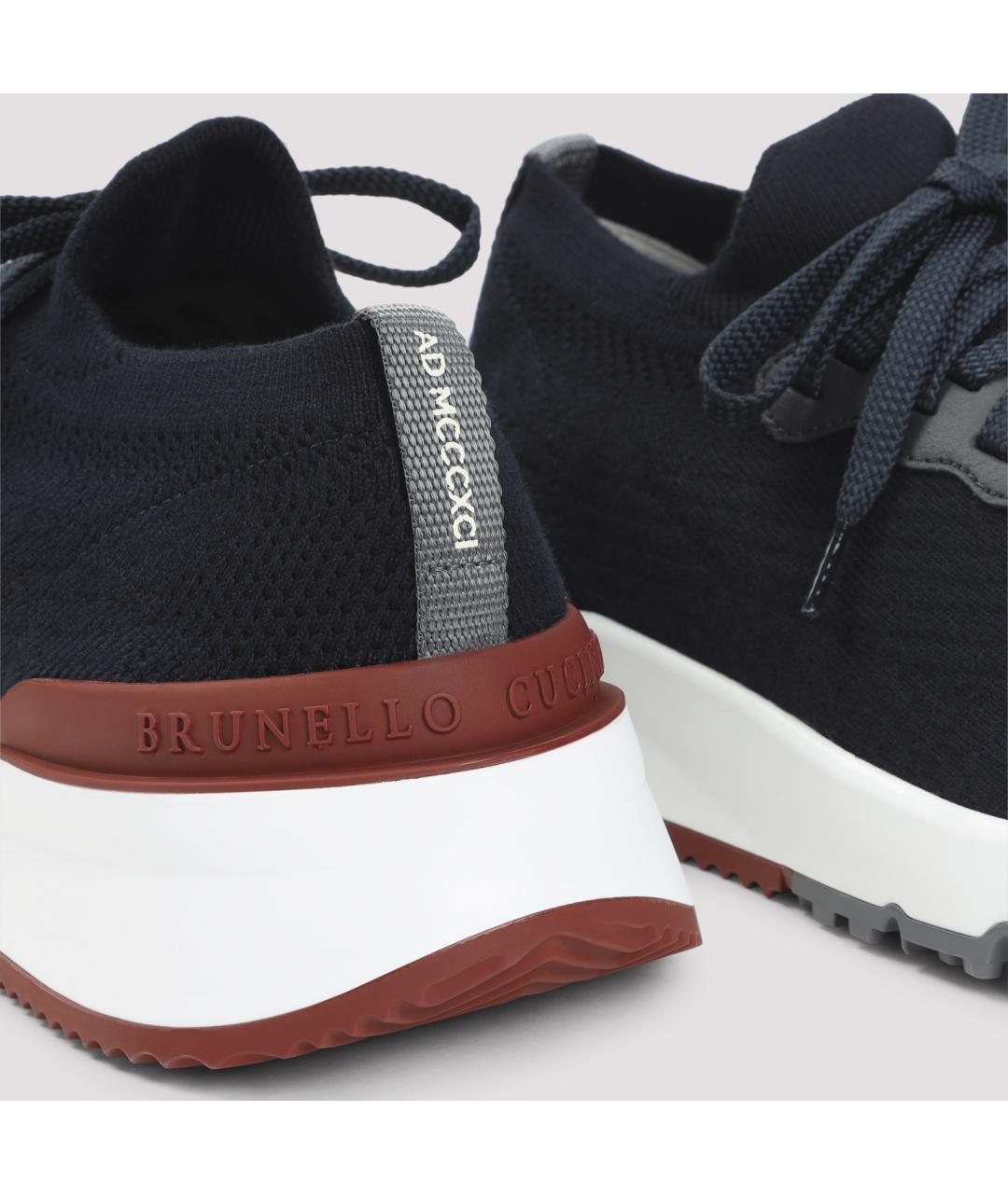 BRUNELLO CUCINELLI Темно-синие текстильные низкие кроссовки / кеды, фото 5