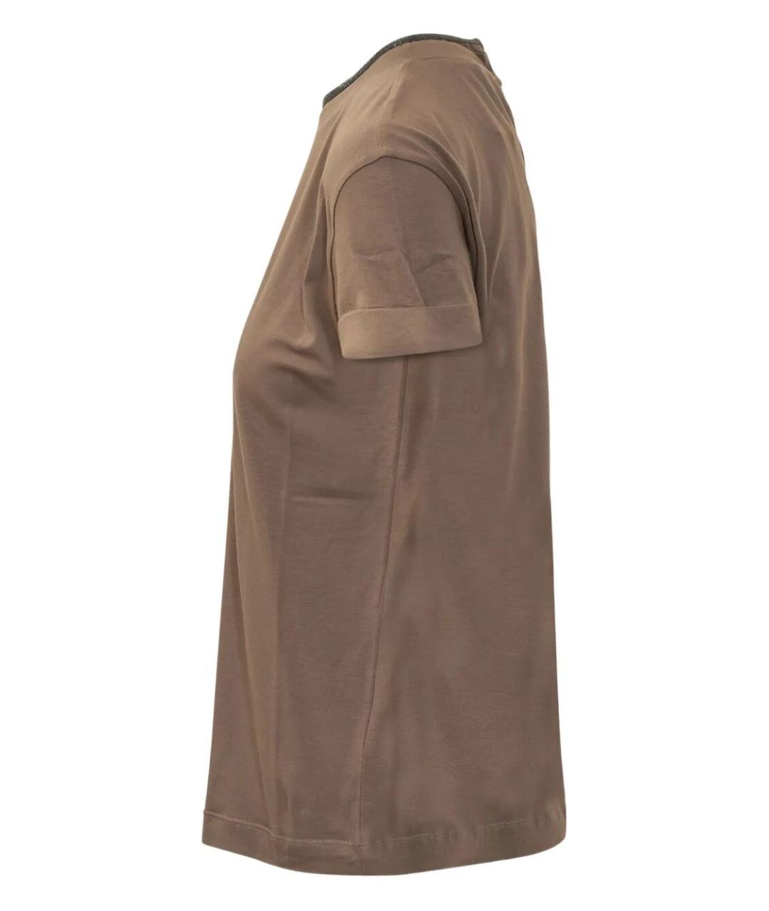 BRUNELLO CUCINELLI Коричневая хлопковая футболка, фото 3