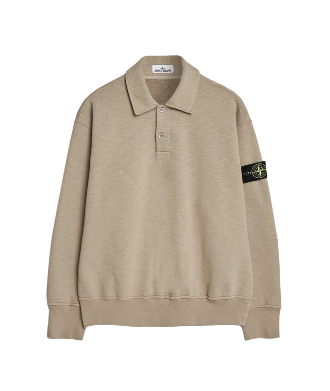 STONE ISLAND Бежевое хлопковое поло с длинным рукавом, фото 1
