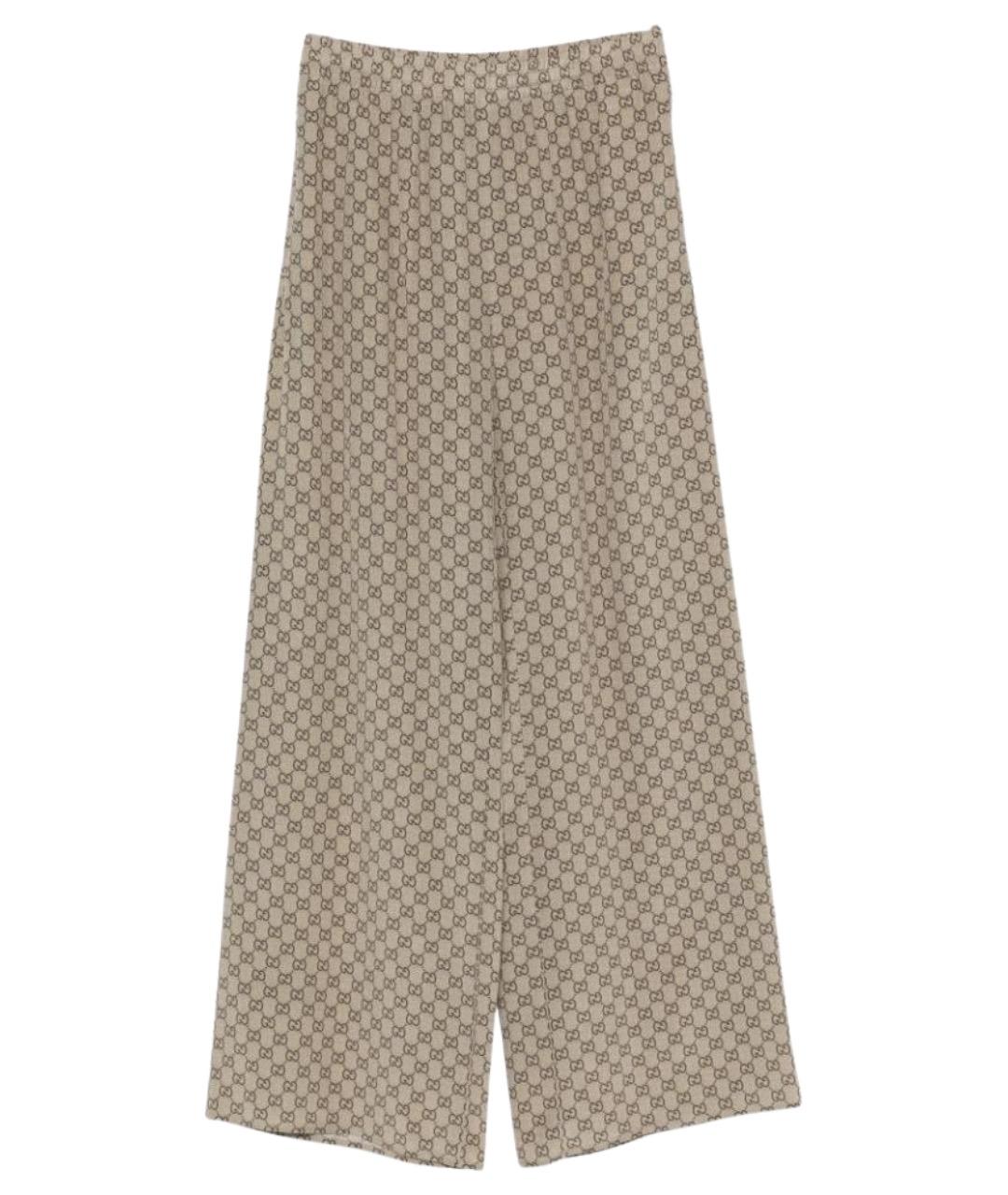 GUCCI Бежевые шелковые прямые брюки, фото 1