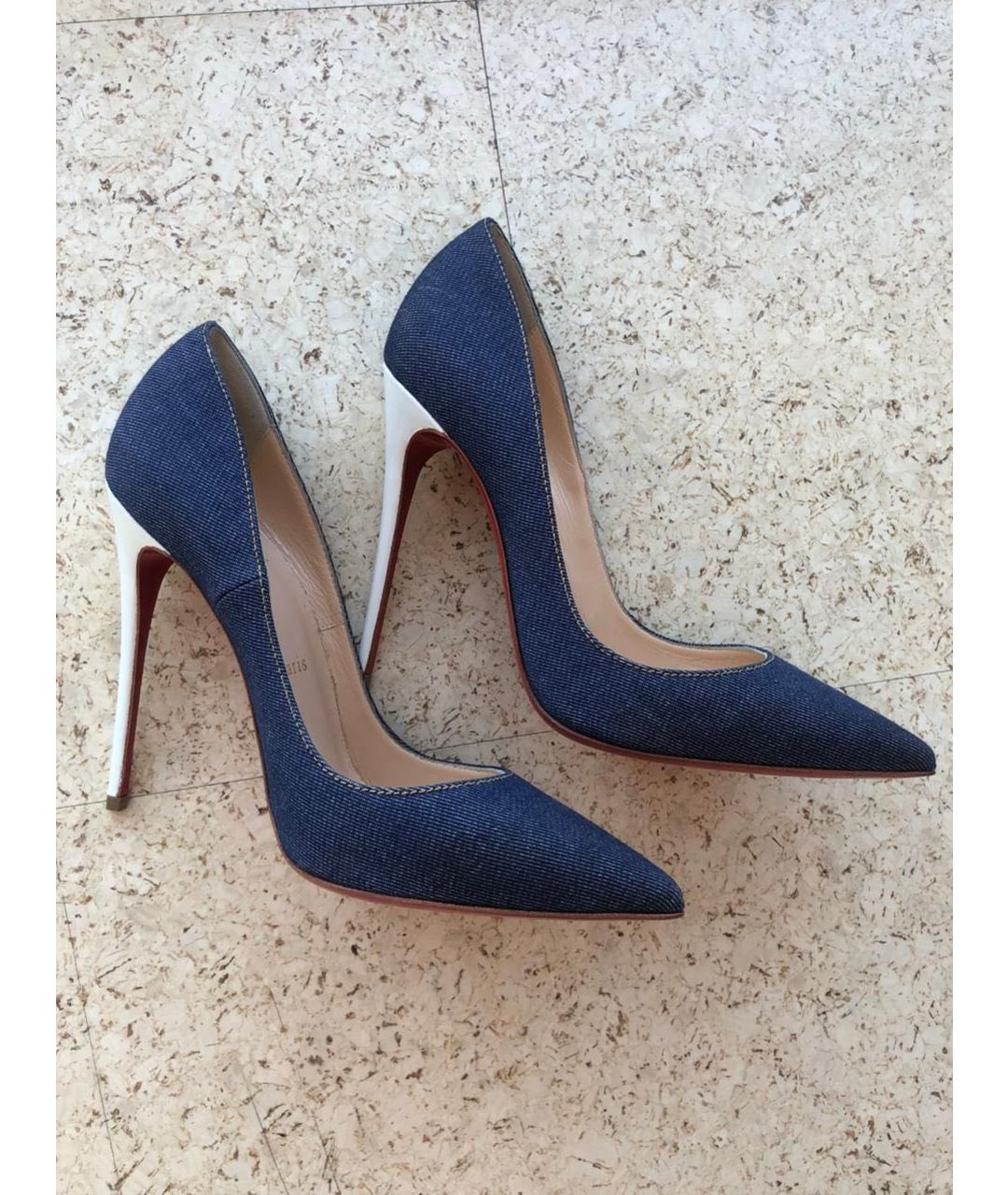 CHRISTIAN LOUBOUTIN Темно-синие текстильные туфли, фото 5