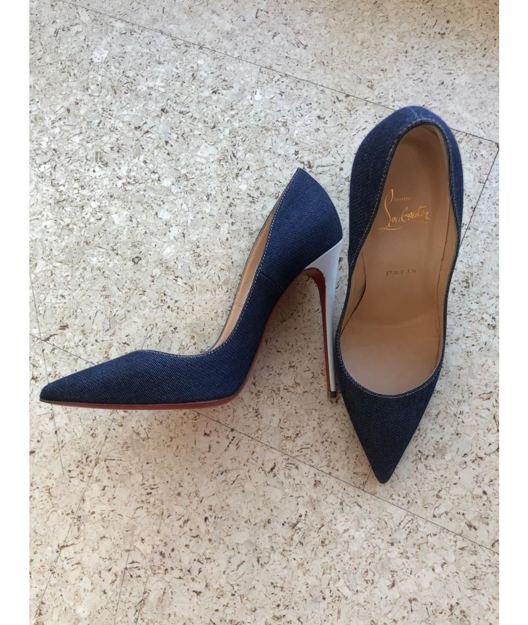 CHRISTIAN LOUBOUTIN Темно-синие текстильные туфли, фото 4