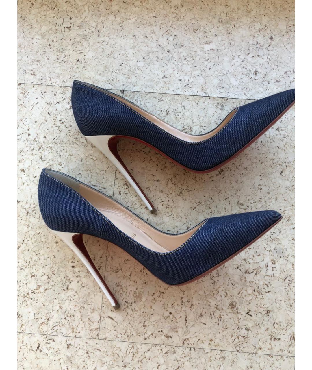 CHRISTIAN LOUBOUTIN Темно-синие текстильные туфли, фото 2
