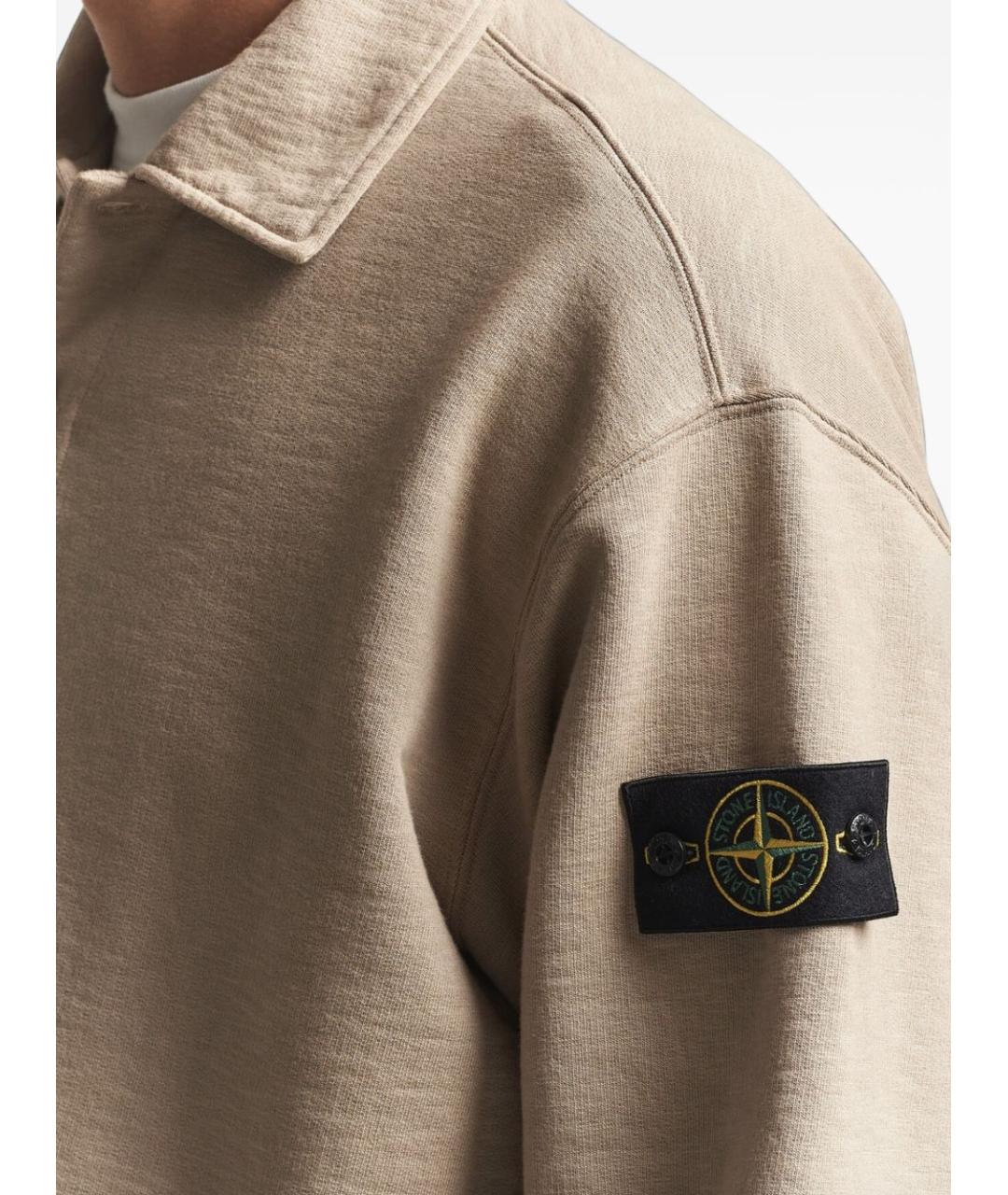 STONE ISLAND Бежевое хлопковое поло с длинным рукавом, фото 2